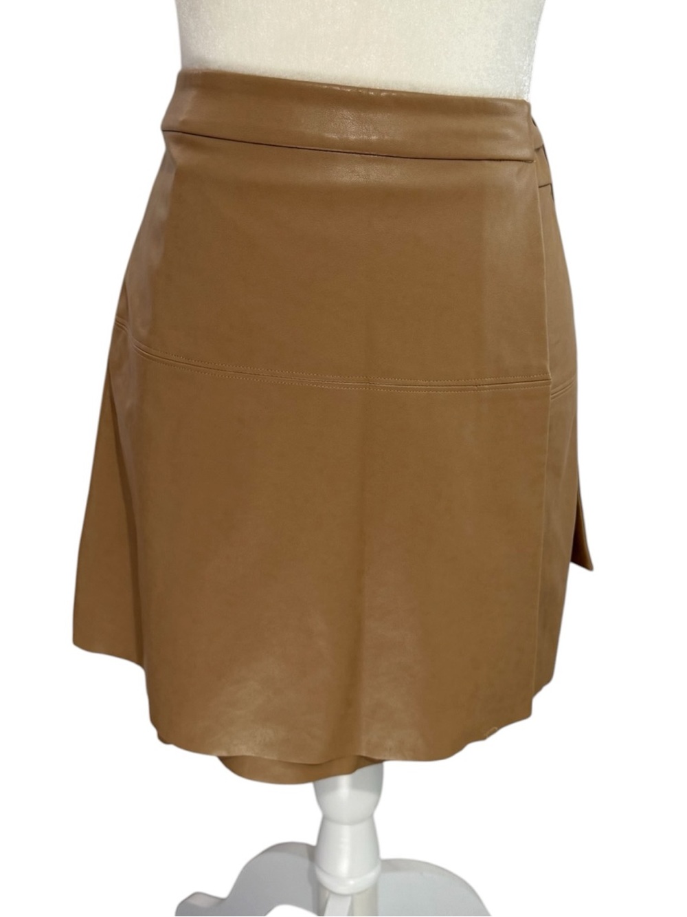 ARITZIA WILFRED FREE Spurlock Vegan Leather Wrap Around Skirt Camel Brown